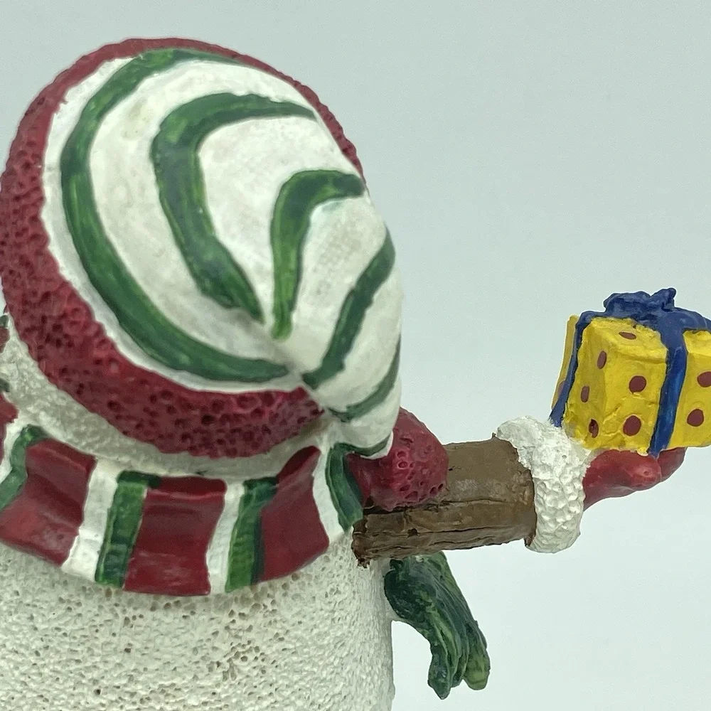 Christmas Snowman On Spring Pedestal Figurine Rustic Farmhouse Whimsical Vintage